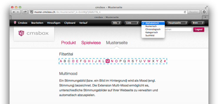 Filter «Alphabetisch»