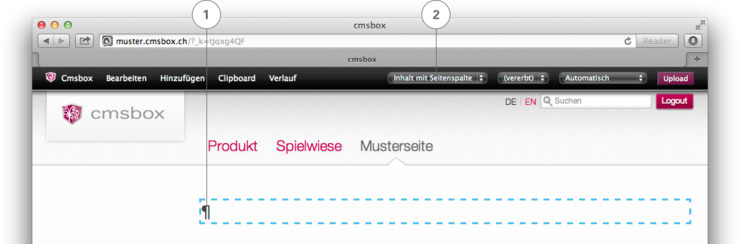 Seitenlayout auswählen und Seitentitel vergeben