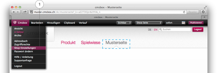 Menü «Shop Einstellungen»