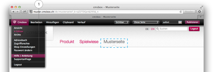 Der Link zur Support-Seite