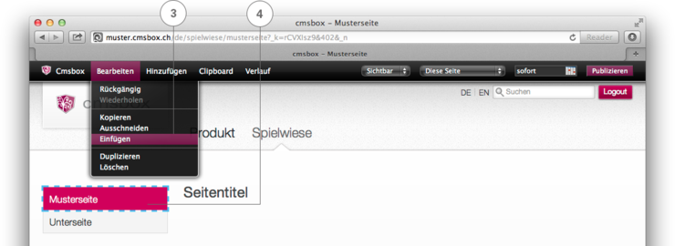 Menüstruktur anpassen – Seite einfügen