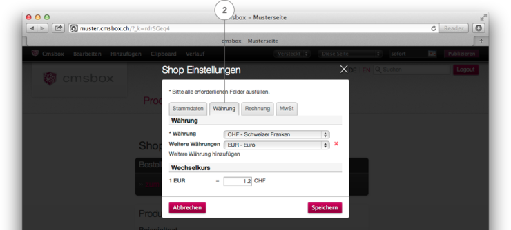 Shop Einstellungen – Währung